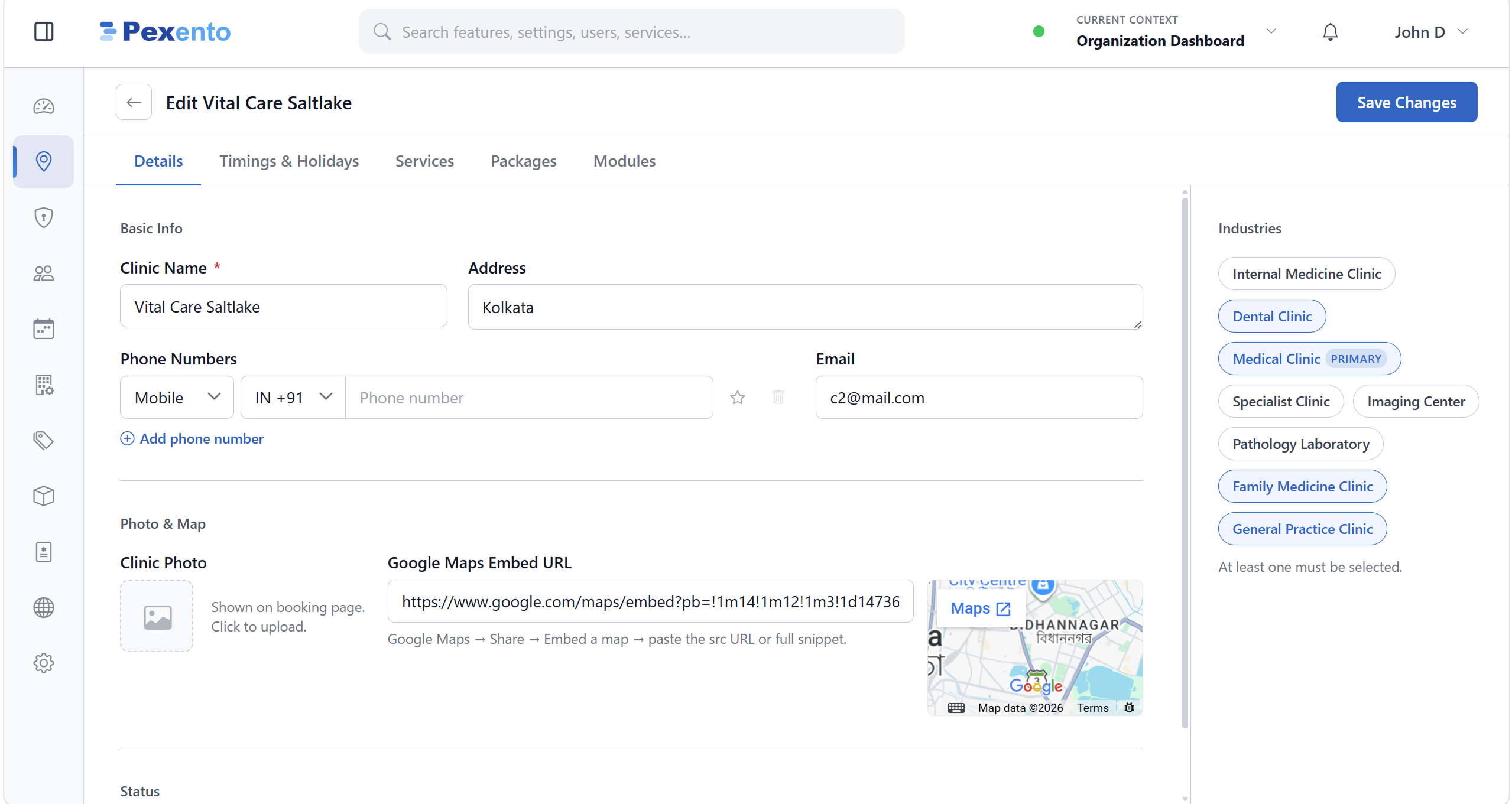 Location editor with a timings and holidays tab, set per branch