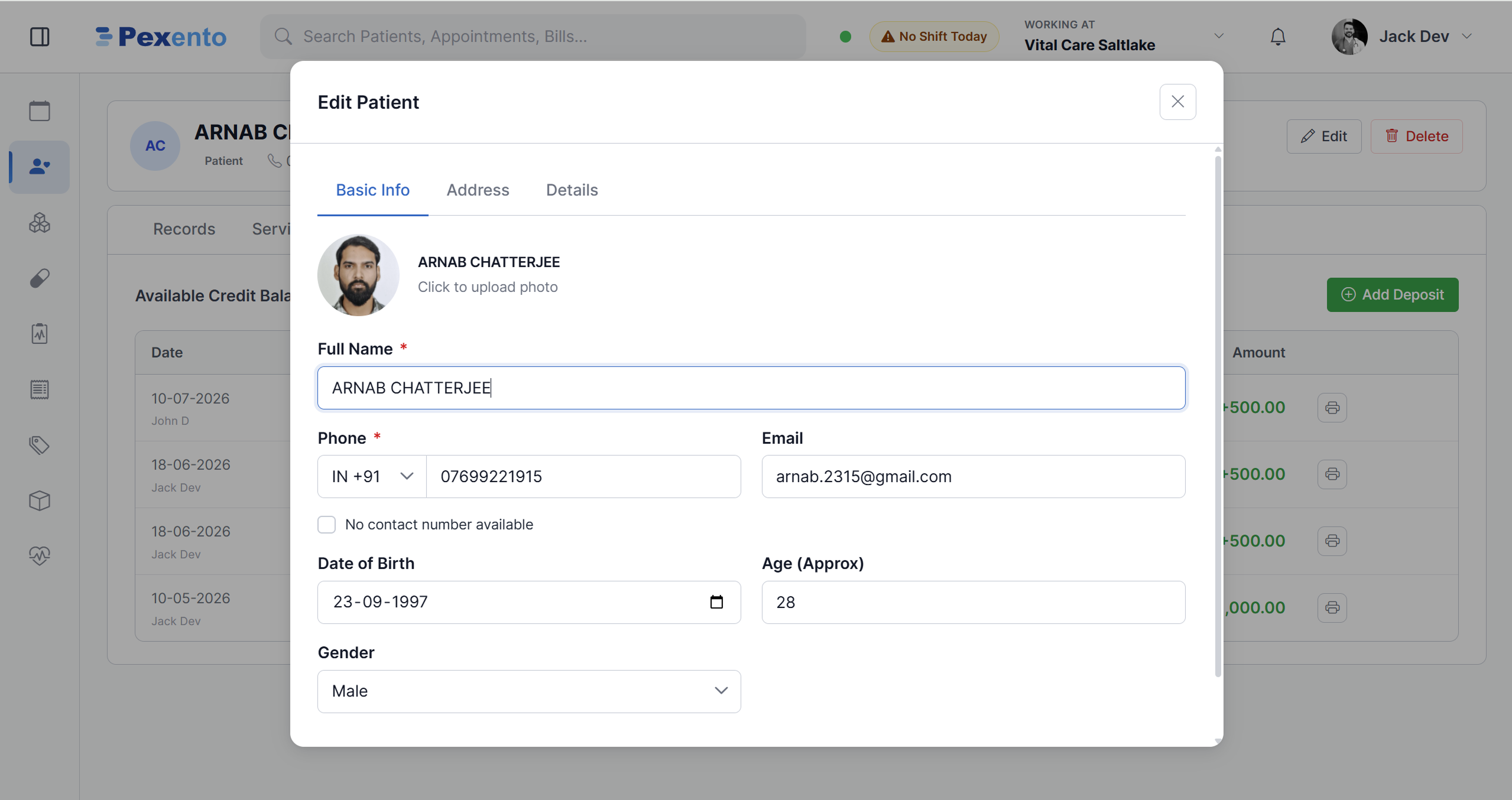 Client editor with photo, validated phone number, date of birth and gender