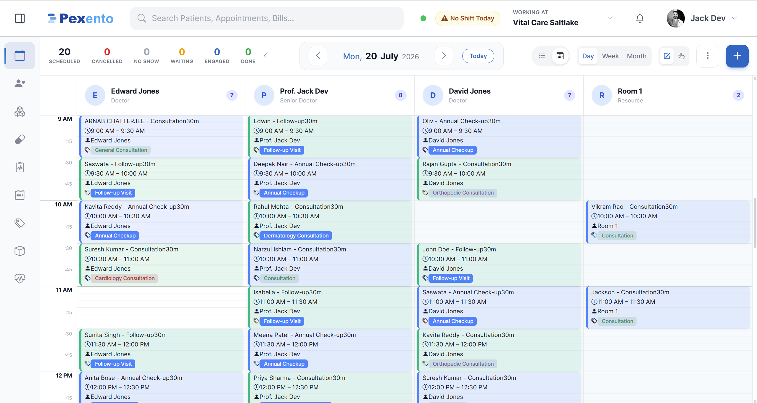 Appointment calendar with a column for each provider on duty